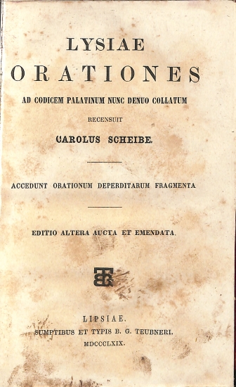 Lysiae Orationes: Ad codicem Palatinum nunc denuo collatum