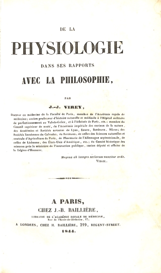 De la Physiologie dans ses Rapports avec la Philosophie