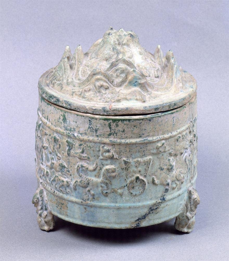 'Hill jar' with green lead glaze, Eastern Han dynasty