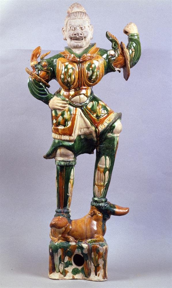Burial figure of a lokapala, polychrome glazed (sancai) earthenware from Tang dynasty