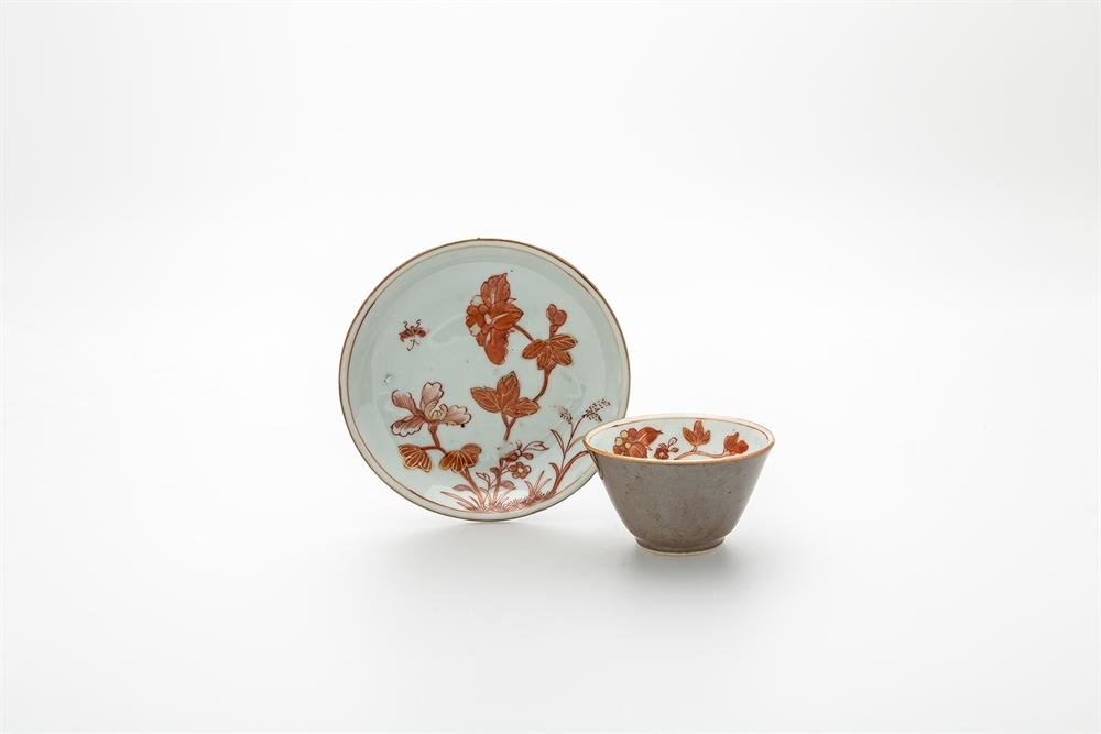 Cup, porcelain with café au lait brown glaze and iron red enamel decoration
