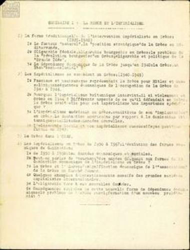 Schedule of two seminars about the situation before the dictatorship and the imposition of the dictatorial regime