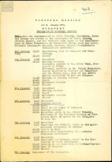 Schedule for the European meeting of the World Federation of Democratic Youth (WFDY)