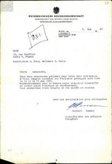 Τηλεγράφημα συλλόγου σπουδαστών στην Αυστρία προς το Πανευρωπαϊκό Συνέδριο.