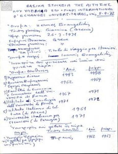 Αλληλογραφία του Ερμή Ευαγγελίδη με τον Γιώργο Μυλωνά