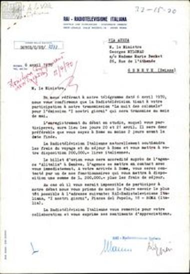 Correspondence between G. Mylonas and Italian television