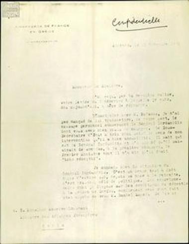Correspondence between the French embassy in Greece, the French Foreign Ministry, the American embassy in France and the International Red Cross (ICRC) relating to the condition of the political prisoner General Iordanidis