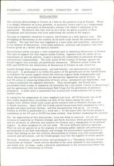 Declaration and report on the establishment of the European Atlantic Action Committee on Greece