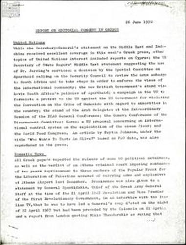 Report on Editorial Comment in Greece