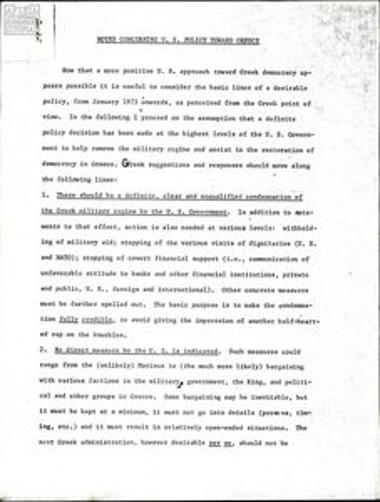 Notes concerning US policy toward Greece
