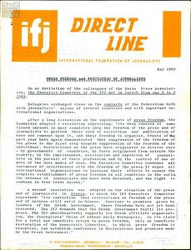 Pamphlet by the International Federation of Journalists (IFJ) about censorship in Greece