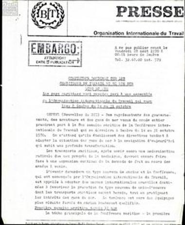 Press releases about a conference on the work conditions of seamen