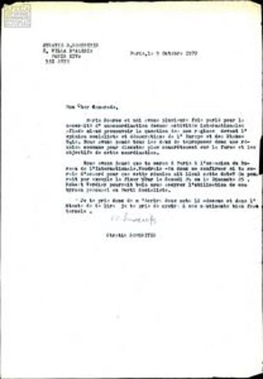 Αλληλογραφία μεταξύ Σ. Σωμερίτη και μελών του PSOE για τον συντονισμό δράσης Ελλήνων, Ισπανών και Πορτογάλων σοσιαλιστών