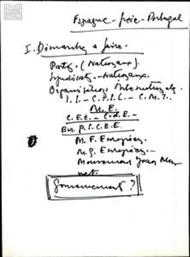 Handwritten notes possibly by S. Someritis about co-ordinating the activities of the socialist parties