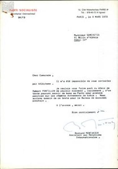 Correspondence between S. Someritis of the Socialist Democratic Union (SDE) and François Mitterrand of the French Socialist Party (PS) regarding the latter's electoral success and the Greek issue