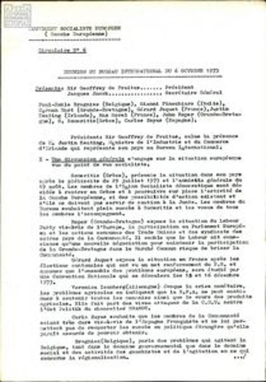 Information Bulletin by the organisation 'Mouvement Socialiste Européen' with a reference to Greece and a letter by S. Someritis to the organisation's General Secretary