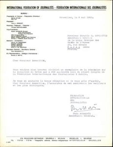 Letter from Théo Bogaerts to Stratis Someritis