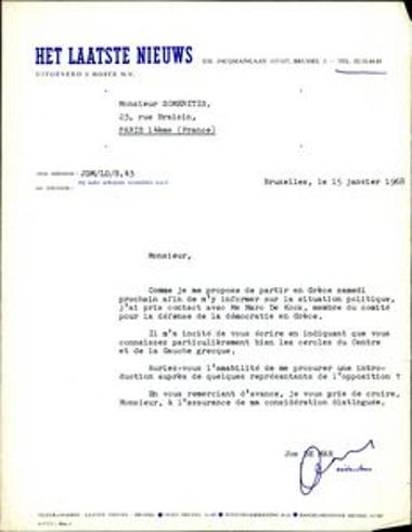 Letter from Jos De Man to Stratis Someritis