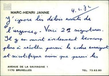 Card from Marc-Henri Janne to S. Someritis