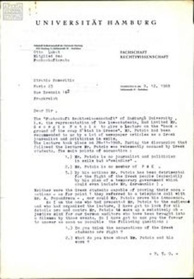 Letter from Ot. Lukat to S. Someritis