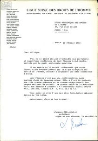 Correspondence by J. Mühlethaler to S. Someritis