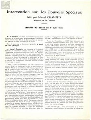 Speech by Senator Marcel Champeix with a reference to the Greek issue at a session of the French senate