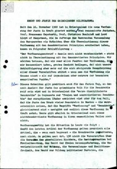 Report - texts by Vasilis Mavridis on the military regime