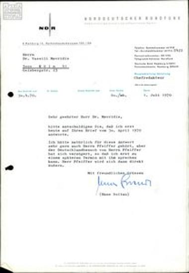 Correspondence between V. Mavridis  and various German publications
