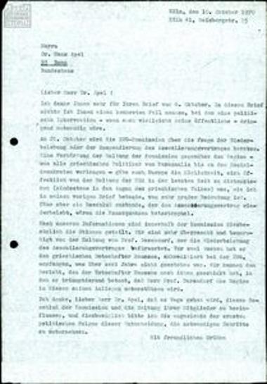 Letter from Vasilis Mavridis to Hans Apel