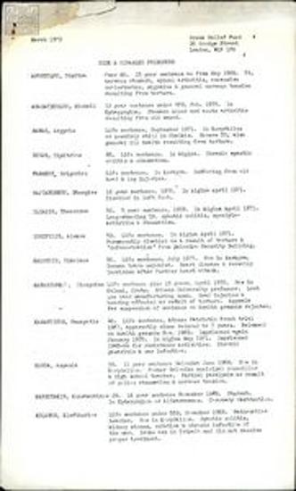 Name list of debilitated political prisoners