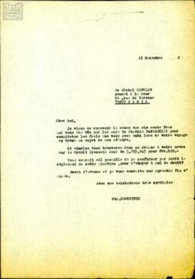 Επιστολή του Στράτη Σωμερίτη προς τον Michel Zavrian