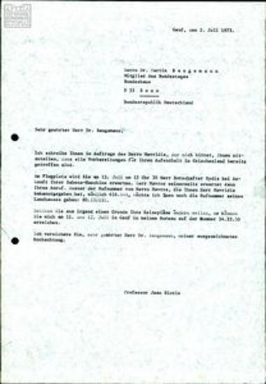 Letters with information and recommendations to German politicians about their upcoming visits to Greece