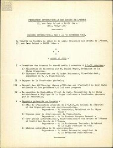 Ημερήσια διάταξη και ψηφίσματα του Διεθνούς Συνεδρίου της FIDH