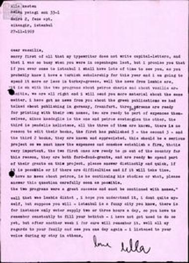 Αλληλογραφία Βασίλη Μαυρίδη με Ulla Kasten