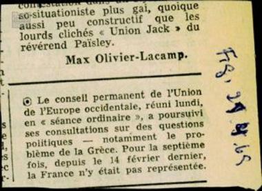 Αποκόμματα ημερήσιου ευρωπαϊκού και ελληνικού Τύπου για τη δικτατορία