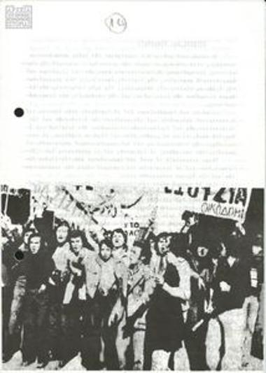 Pamphlet by the Greek Communist Party of the Interior (KKE esot.) about the political situation in Greece and the overthrowing of the dictatorship