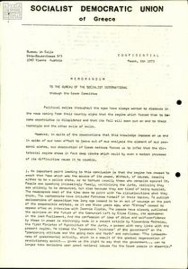 Memorandum between the Socialist Democratic Union (SDE) and the Socialist International