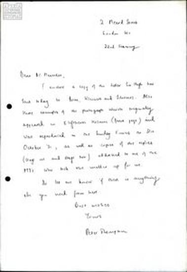 Correspondence between Vasilis Mavridis and Peter Thompson