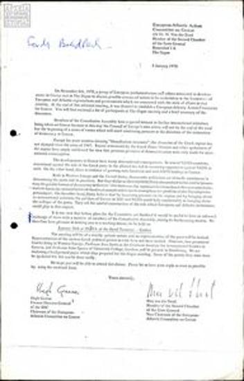 Internal correspondence by the European Atlantic Action Comittee on Greece