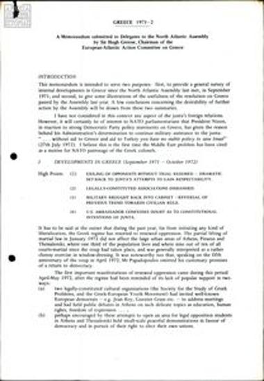 Μνημόνιο: Greece 1971-1972