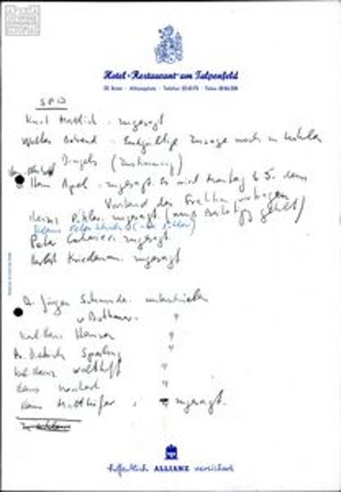 Handwritten notes and name list of representatives