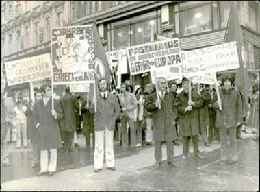 Photographs from a protest against the dictatorship in front of the Greek embassy in Vienna