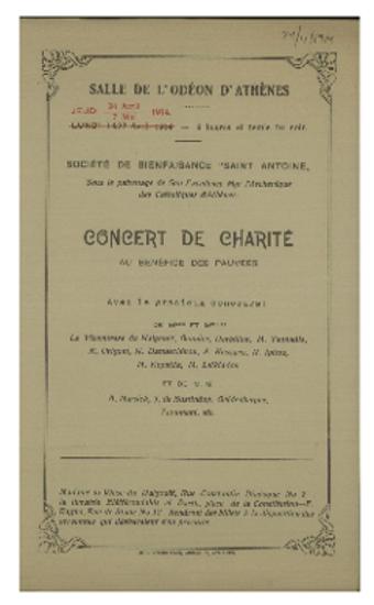 Concert de charite : au benefice des pauvres