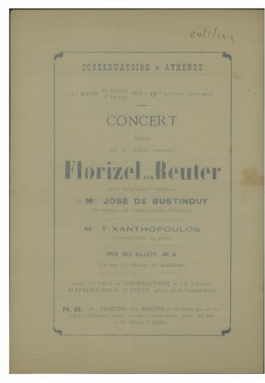 Concert donne par le celebre violoniste Florizel von Reuter