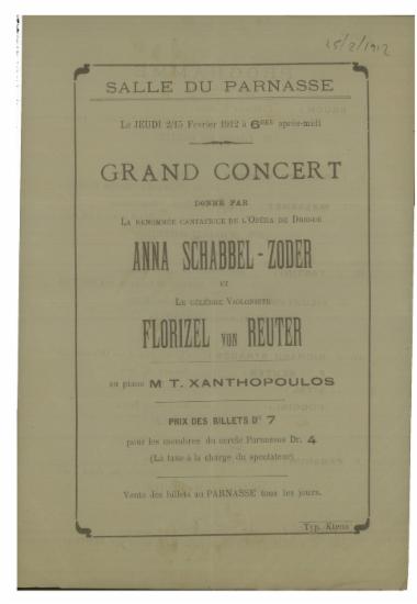 Grand concert donne par Anna Schabbel - Zoder et Florizel von Reuter