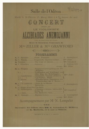 Concert donne par le violoniste Alcibiades Anemojanni