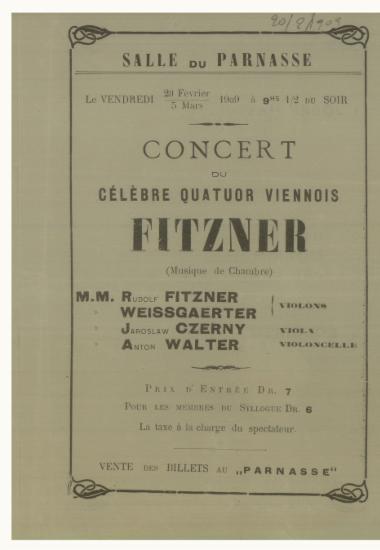 Concert du celebre quatuor Viennois Fitzner