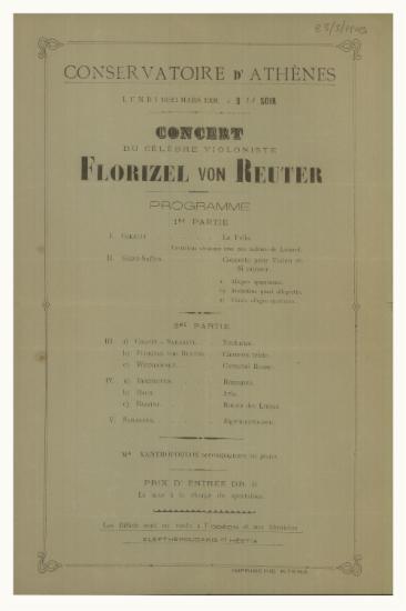Concert du celebre violoniste Florizel von Reuter