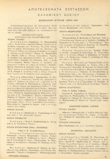 [Άρθρο] Αποτελέσματα εξετάσεων Ελληνικού Ωδείου: σχολικού έτους 1954-55