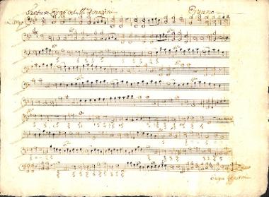 Tantum ergo, for 3 soloists, 3-voice choir [both TTB], and organ [b. c.], 6 parts, ms.